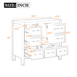 English Elm 36'' Elegant Freestanding Bathroom Vanity Cabinet - Solid Wood, 5 Drawers, Soft-Close Doors, Stylish Storage N710P256102K