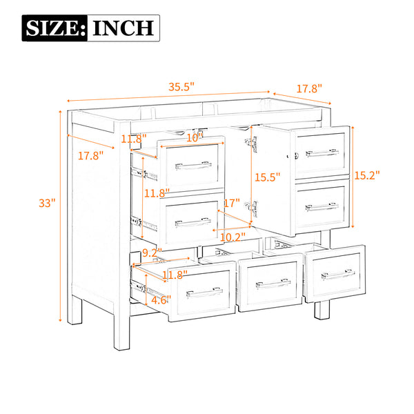 English Elm 36'' Elegant Freestanding Bathroom Vanity Cabinet - Solid Wood, 5 Drawers, Soft-Close Doors, Stylish Storage N710P256102K