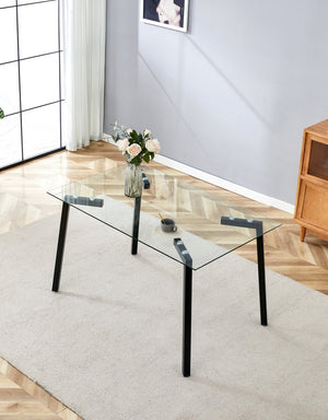 English Elm Glass Dining Table - Modern 130X80 Cm Tempered Glass Top For 4, Easy Assembly & Chic Design W370S00052