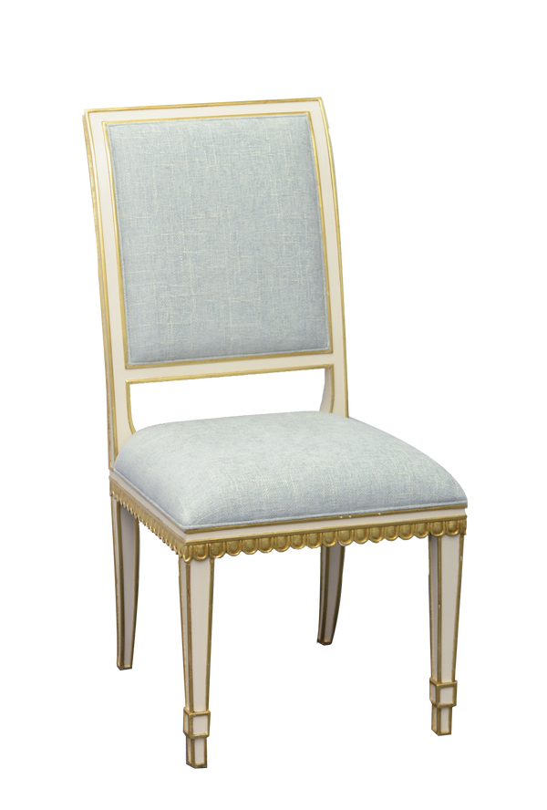 Ines Ivory Chair - Vintage Swedish Design in Elegant Mixology Moonstone Fabric with Gold Accents