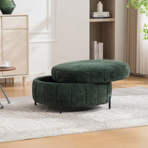 English Elm 31.3"w Chenille Channel Tufted Round Storage Ottoman Sculptural Pumpkin Seat for Any Room Green W3118P439478