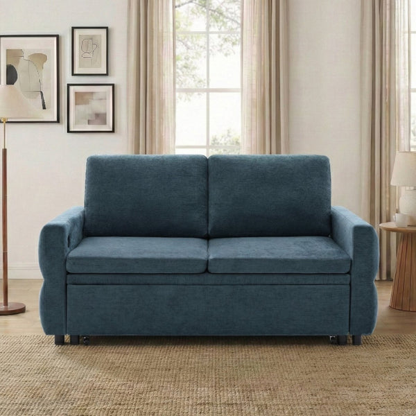 English Elm Convertible Chenille Sleeper Loveseat with Usb Ports and Reclining Backrest for Small Spaces Blue N719P390439C