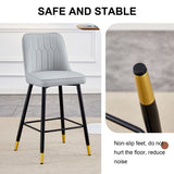 English Elm Modern Light Gray Pu Bar Stool - Gold Decorated Legs With Comfortable Resting Beam.Light Gray,Black Metal Legs,,Bar Stool.Set Of 2 Chairs.