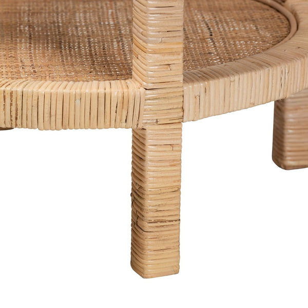 English Elm Modern Rattan Woven Mahogany Two-tier Round End Table for Bohemian Living Spaces B2750P420367