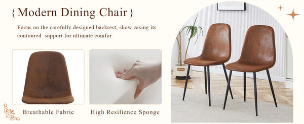 English Elm Table Set: Modern 67" Black Wood Grain Dining Table With 6 Comfortable Techno-Fabric Chairs, Durable Design W1151S04152-GIGA