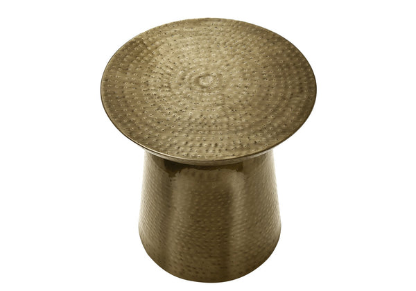 English Elm Accent Table - Hand-Crafted Gold Metal Drum Design, Modern Style For Living Room & Bedroom Use B2710P219448