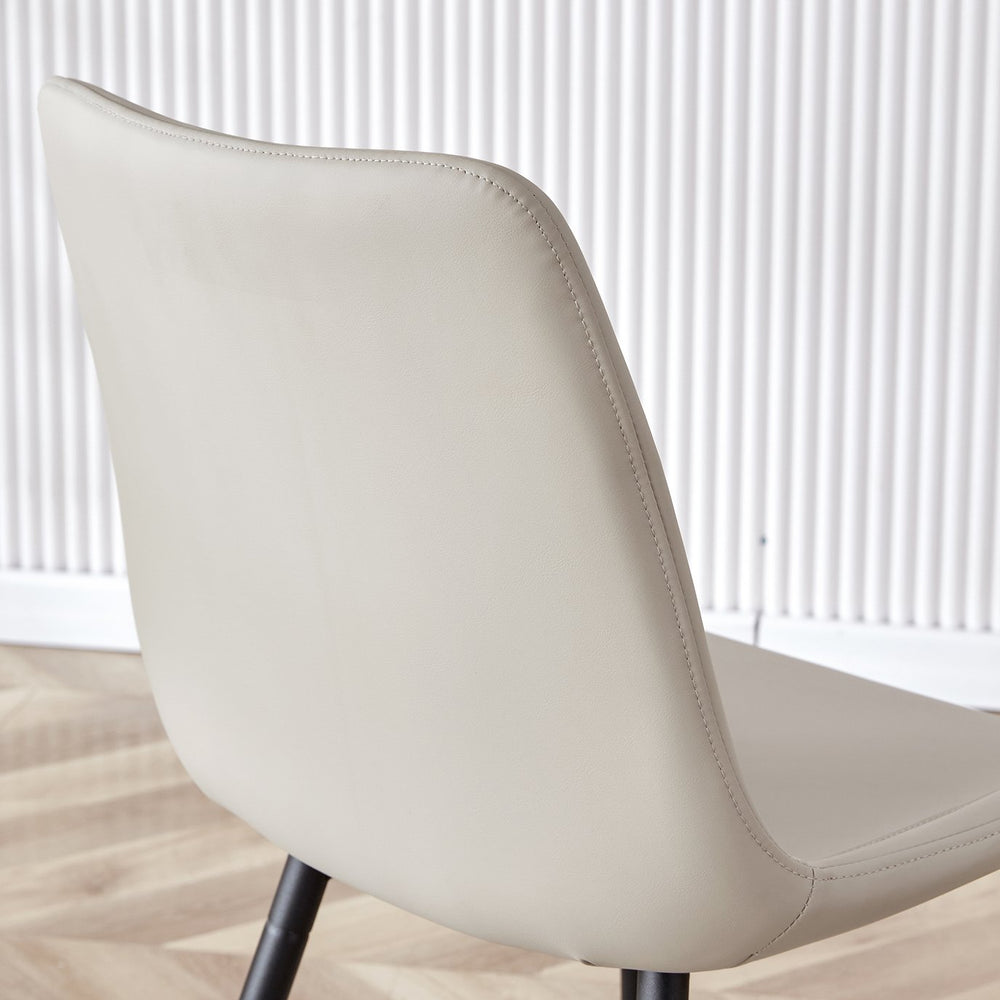 English Elm Light gray faux leather dining chair with widened curved cushion, black metal cross legs, comfy office seat W1512P406547