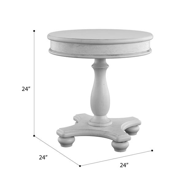 English Elm Wallace & Bay - Gray Coastal Round End Table in Oyster Shell Solid Wood Finish — Low-Maintenance, Classic Charm B2709P212404