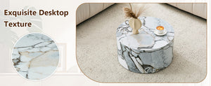 English Elm Cave Stone Patterned Mdf Round Coffee Table for Minimalist Industrial Living Rooms White W1151P460955