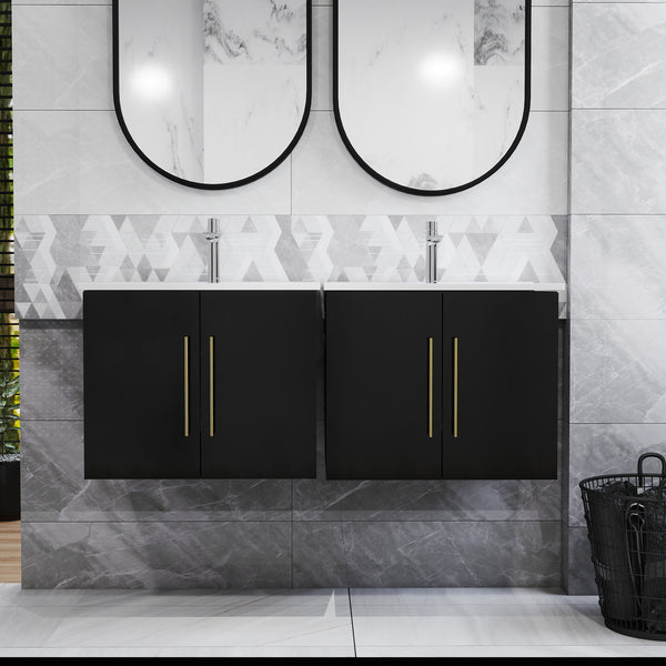 English Elm 24-Inch Wall-Mounted Bathroom Vanity With Gold Accents, Soft-Close Doors & Ample Storage Space W3151S00034