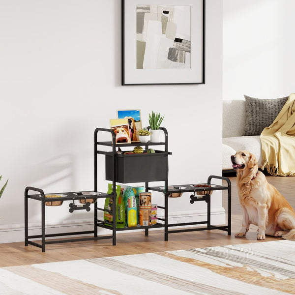 English Elm Pawhut Elevated Dual Feeding Station Steel Frame Adjustable Height with Storage Drawer W2225P485640