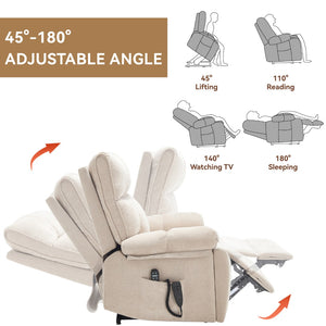English Elm Beige Chenille Power Lift Recliner Dual Motor Massage Heat 350 Lb Capacity Beige W1803P264021