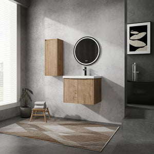 English Elm 24" Wall-Mounted Bathroom Vanity Set With Resin Sink & Side Cabinet – Soft-Close Doors, Modern Design W999S00217