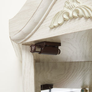 English Elm Glass Corner Curio Cabinet Lighted Dark Wood Display with Carved Crown Floral Detail White W2275P292644