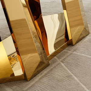 English Elm Marble Dining Table For 6-8, 70'' Rectangle Faux Marble Design With Elegant Gold Stainless Steel Base W3456S00011