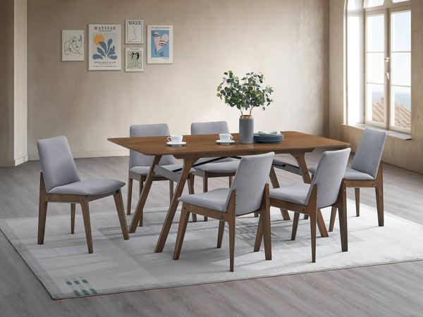 English Elm Casual Walnut 7pc Dining Set with Padded Gray Upholstered Chairs, Rectangular Table, Easy Assembly B2741S00227
