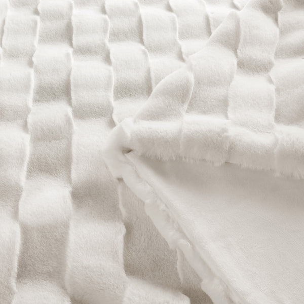 JLA Home Madison Park - Faux Plush Faux Fur Throw with Basket-Weave Texture, Machine-Washable, Oeko‑Tex Certified Comfort and Style Ivory MP50-8255