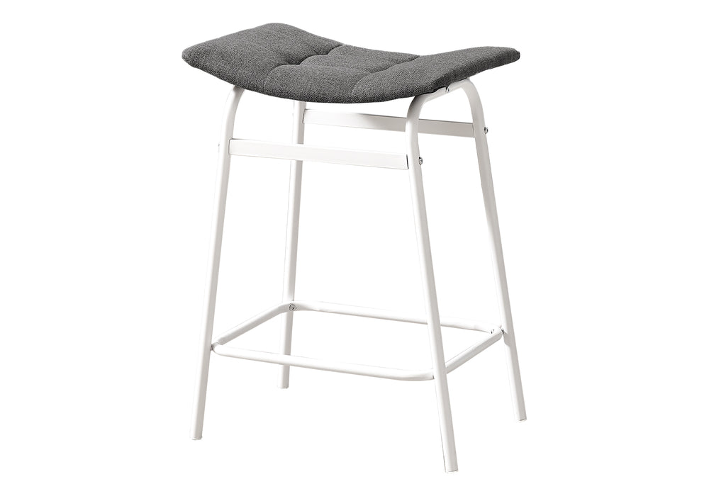 English Elm Barstool, Set of 2 Counter Height Grey Fabric Saddle Seats with White Metal Legs, Backless Comfort B2710P287024