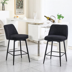 English Elm Counter Upholstered Swivel Bar Stools Set of 2 — Mid-Century Modern Comfort, 360° Rotation, Durable Metal Legs Black W2200P233486