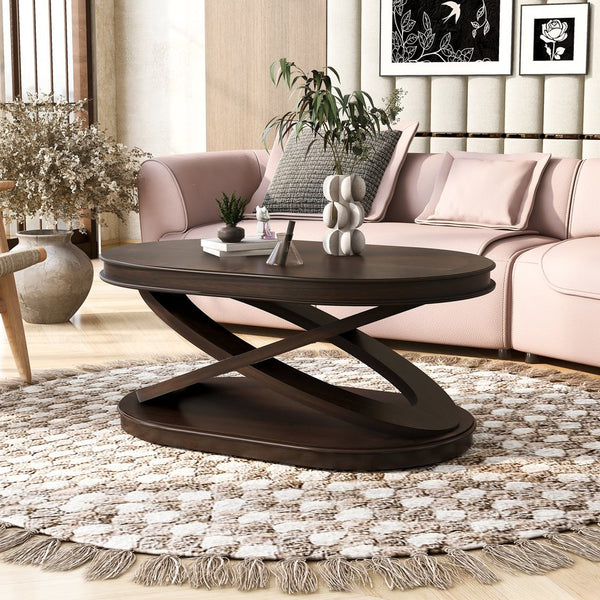 English Elm Retro Solid Wood Coffee Table Set 3-Piece with 44" Oval Coffee Table & Round End Tables, Sturdy X-Legs, Waterproof Surface Espresso W1202S00010