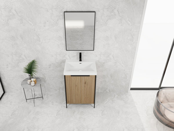 English Elm 24" Freestanding Bathroom Vanity with Resin Integrated Sink, Soft-Close Doors, Adjustable Shelf, Durable Plywood Finish Light Coffee W999S00294