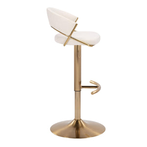 English Elm Jie Velvet Swivel Barstool with Gold Frame and Rounded T Footrest, Adjustable Height, Set of 2 Cream B202S00947