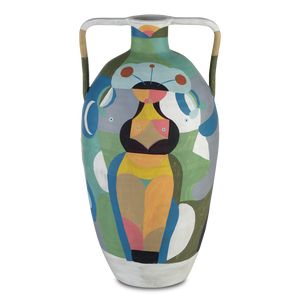 Amphora Vibrant Terracotta Vase with Cubist Motifs - A Colorful Art Piece for Modern Spaces