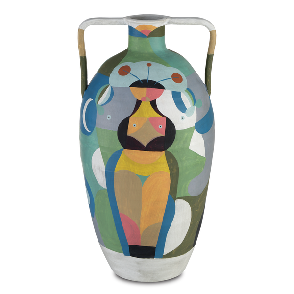 Amphora Vibrant Terracotta Vase with Cubist Motifs - A Colorful Art Piece for Modern Spaces