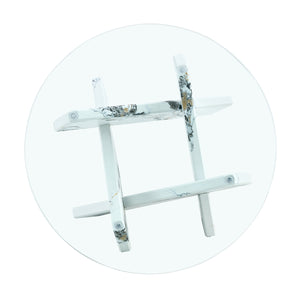 English Elm Round glass coffee table with 33.4" tempered top, white patterned MDF legs, sturdy 130lb capacity modern centerpiece W1512P395025