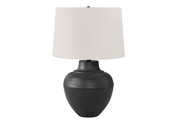English Elm Lighting, Curved Ceramic Table Lamp with Ivory Linen Shade and Gold Finial, 24" Height, Transitional Black 18 L x 18 W x 22 H B2710P220081