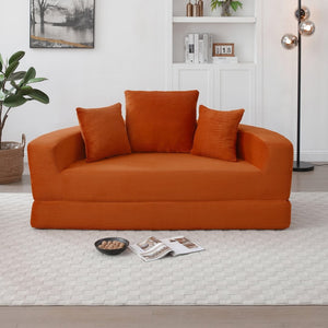 English Elm Convertible Corduroy Floor Futon Sofa Foldable Foam Lounge Bed for Any Room Orange W2677P487206
