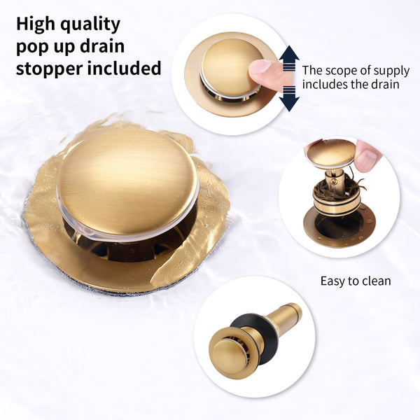 English Elm 2-Handle Brushed Gold Bathroom Faucet: Modern Vanity Sink Fixture With Pop-Up Drain & Hoses Included T3177P277468