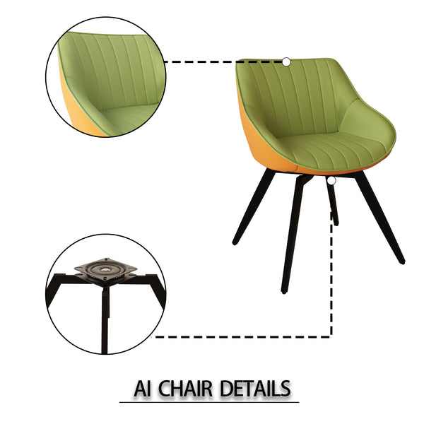 English Elm 63" Medieval Modern Cream Dining Table With 6 Green Pu Chairs & Black Metal Legs For Home Use W2189S00760