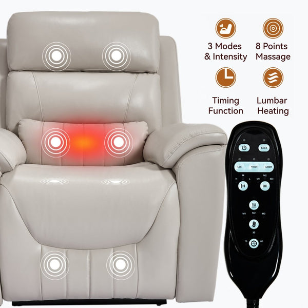 English Elm Dual Motor Power Lift Recliner with Massage Heat and 350 Lb Leatherair Support W3224S00023