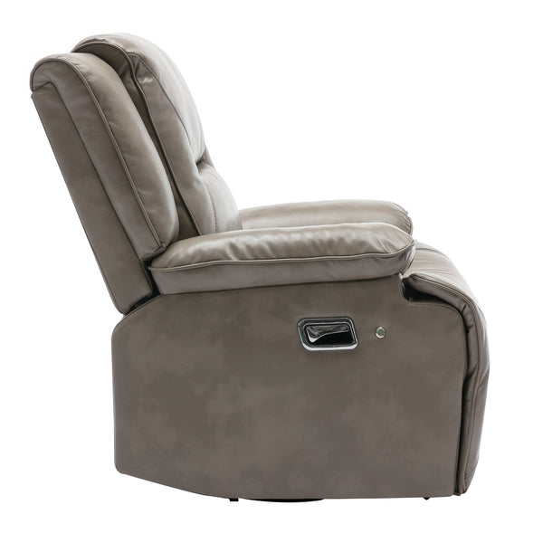 English Elm 360° Swivel Rocking Home Theater Recliner Chair with LED Light Strip, Leather Gel, Ergonomic Comfort Grey WF323621AAE