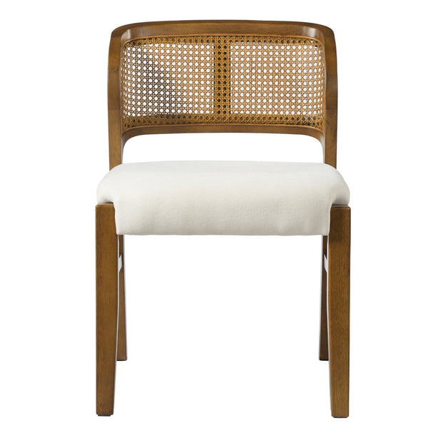 English Elm Mid-century Modern Rattan Cane Back Dining Chair Set Rubberwood Frame Upholstered Seat N768P437928W