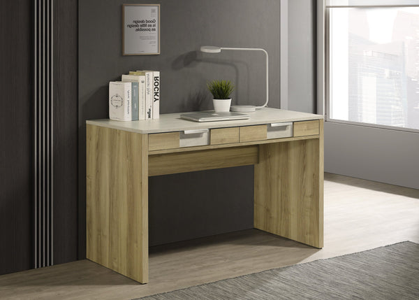 English Elm 1pc Modern Rustic Desk with Dual Drawers, Spacious 47.9"W Workstation, Textured Finish & Metal Handles Driftwood 25.7 L x 51.1 W x 10.8 H B011P378478