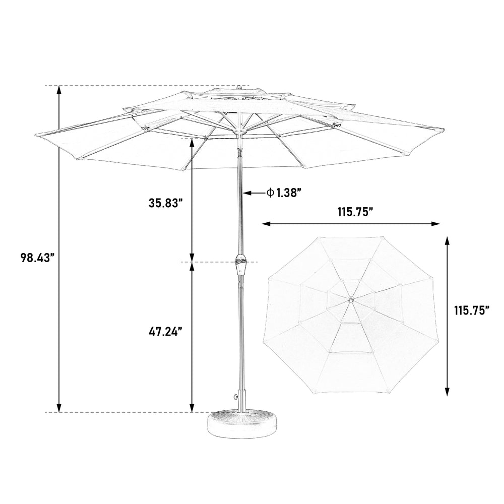 English Elm Aluminium 10ft 3-Tier Auto-Tilt Patio Umbrella with Crank, Ventilated 8-Rib Aluminum Frame Sunshade Dark Blue W640P234561