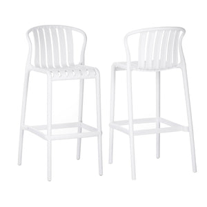 English Elm Outdoor Stackable Armless Barstools Set of 2 Uv Resistant Slat Back Patio Seating White N780P199452W
