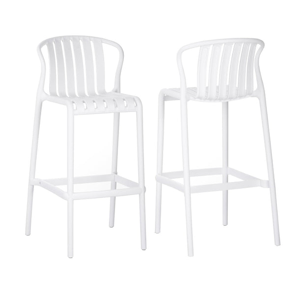 English Elm Outdoor Stackable Armless Barstools Set of 2 Uv Resistant Slat Back Patio Seating White N780P199452W