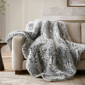 JLA Home Harbor House - Faux Botswana-Inspired Fur Throw Blanket — Sustainable, OEKO-TEX & GRS Certified Plush Luxury Draping Comfort Snow Leopard HHD50-1912