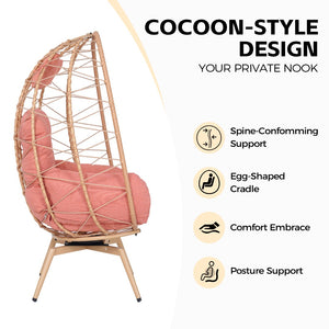 English Elm Oversized Swivel Rattan Egg Chair with Plush Cushions for Patio or Indoor Lounging T5880P501005