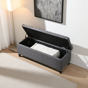 English Elm 47.5" Storage Ottoman Bench with Hidden Storage, Button-Tufted Linen Look, Nailhead Accent Seating and 500lb Support DARK GREY W2671P369190
