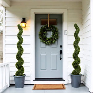 English Elm 6ft Spiral Topiary Faux Boxwood Potted Trees Uv Resistant Outdoor Porch Patio Set of 2 W2945P279013