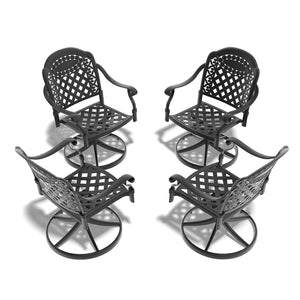 English Elm Cast Aluminum Swivel Patio Dining Chairs Set of Four with Ornate Scrollwork Outdoor Seating W1710S00669
