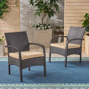 English Elm Christopher Knight Home® - CORDOBA PE Rattan Wicker Chair with Iron Frame and Waterproof Cushion for Durable Outdoor Seating Brown+Tan 57459.00BRN