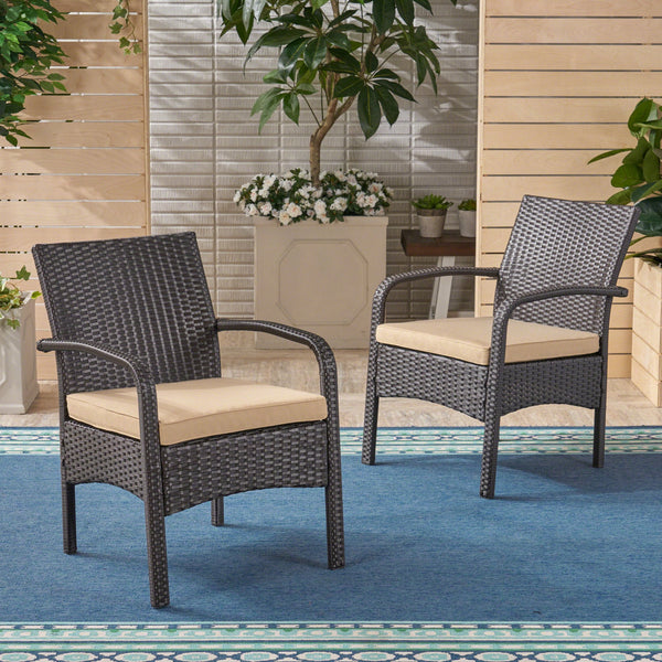 English Elm Christopher Knight Home® - CORDOBA PE Rattan Wicker Chair with Iron Frame and Waterproof Cushion for Durable Outdoor Seating Brown+Tan 57459.00BRN