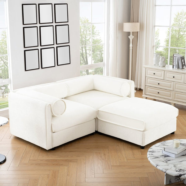 English Elm Stylish White Chenille 2-Seater Loveseat With Hidden Storage, Ergonomic Support, And Modern Design W714S01035-GIGA