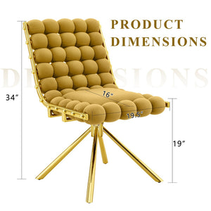 English Elm Set of 2 Dutch Velvet Bubble Backrest Dining Chairs with Sculptural Tufted Design Gold,Yellow W3875P370841