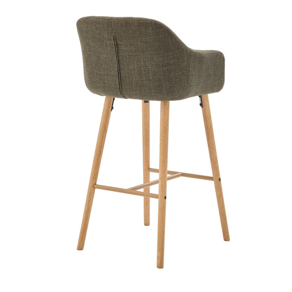 English Elm Modern Linen Upholstered Barstools with Oak Legs Armrests and Footrest for Kitchen Islands Green W395P396315